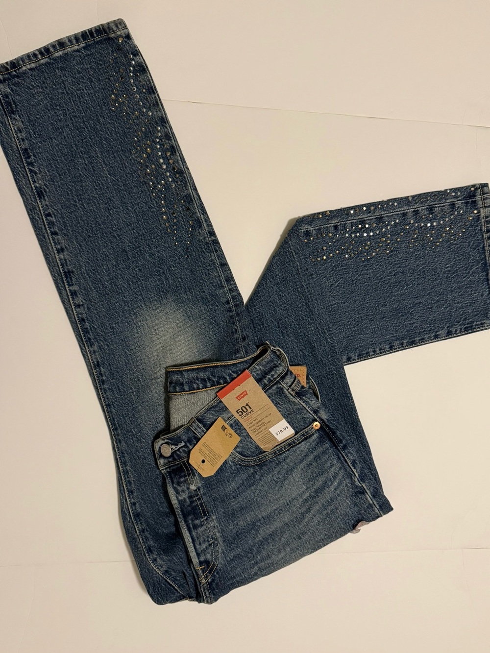 Levi's 501™ Curve Straight Leg Denim Rhinestone Jeans Solargenic- Dark Blue - Picture 9 of 10
